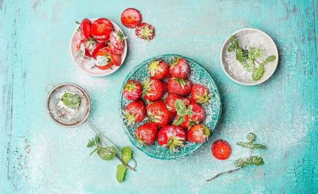 strawberries and mint