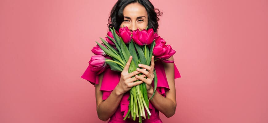 International,Women's,Day.,Extremely,Happy,Woman,In,A,Bright,Pink